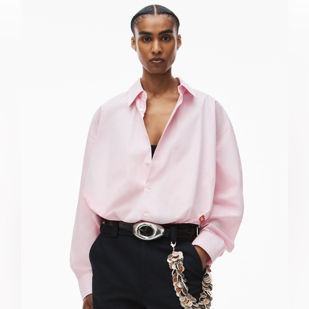 Alexander Wang button up long sleeve boyfriend shirt in cotton with logo, size S